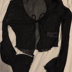 Black Sheer Tie-Front Top